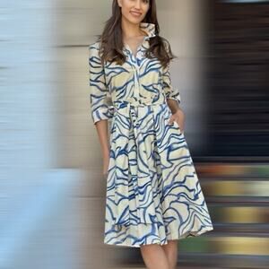 Poeta Printed Mid Length Shirt Dress size Large
